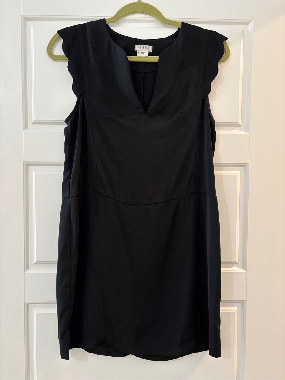 Cooperative Black Mini Dress with Scalloped Cap Sleeves